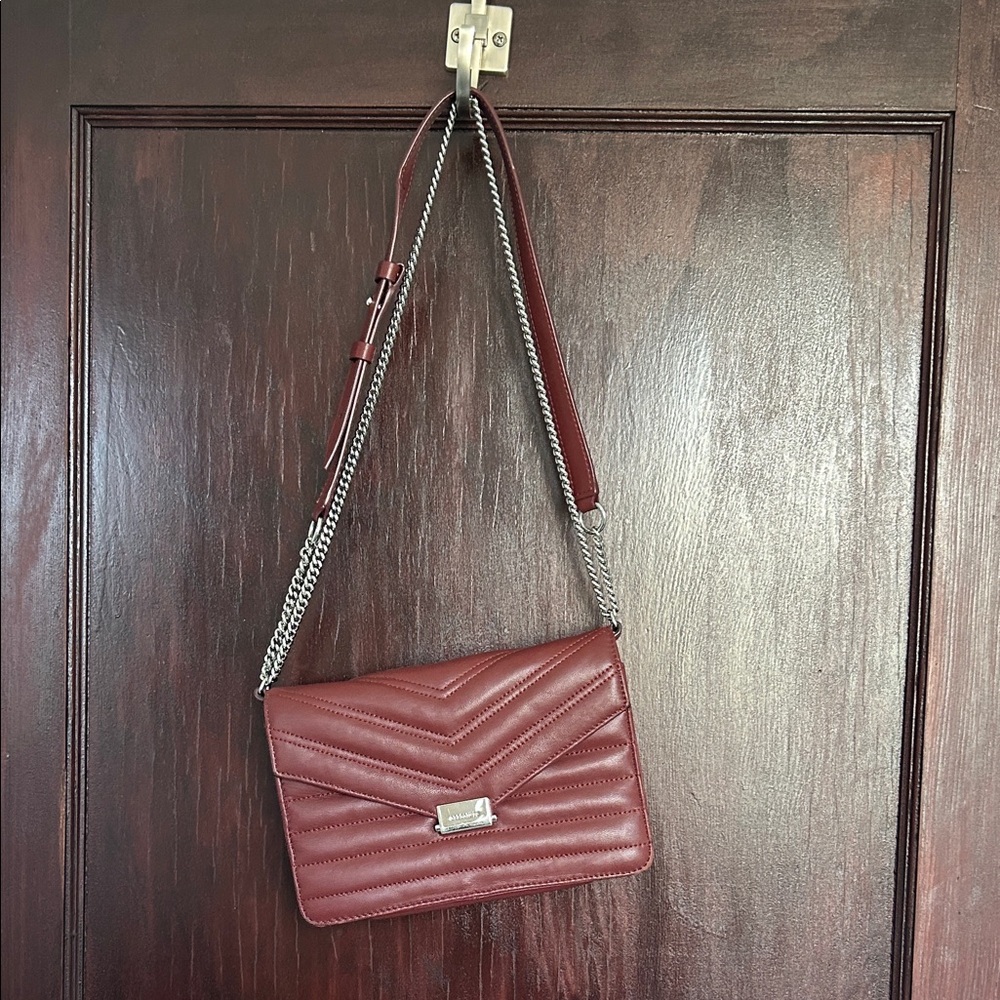 All Saints Burgundy Crossbody Bag with Chain Strap